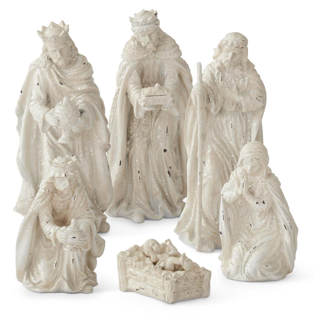 White Glittered Nativity Set