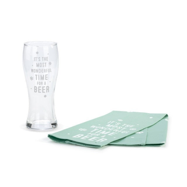 Wonderful Time Pilsner Glass & Towel Set