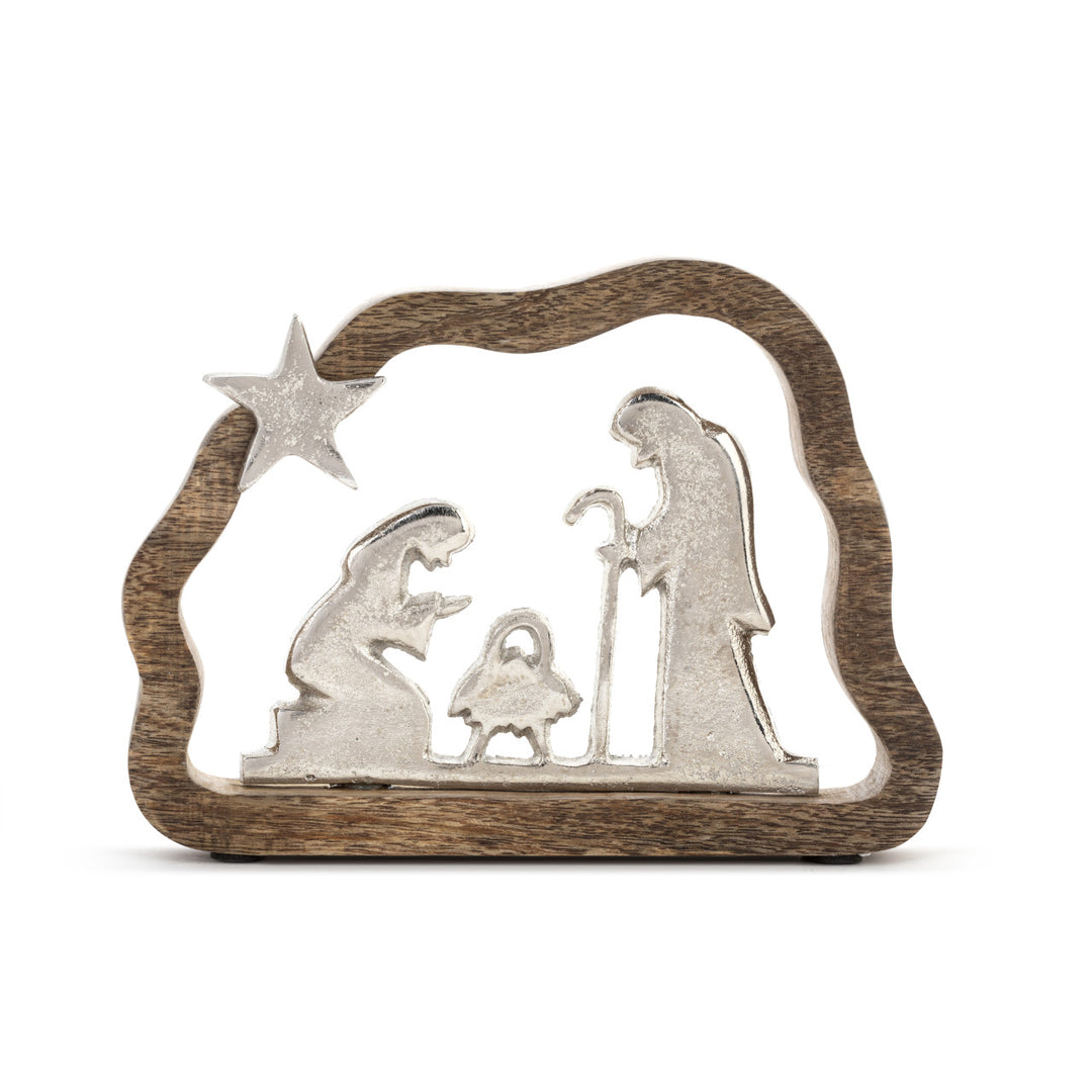 Wood Framed Metal Nativity