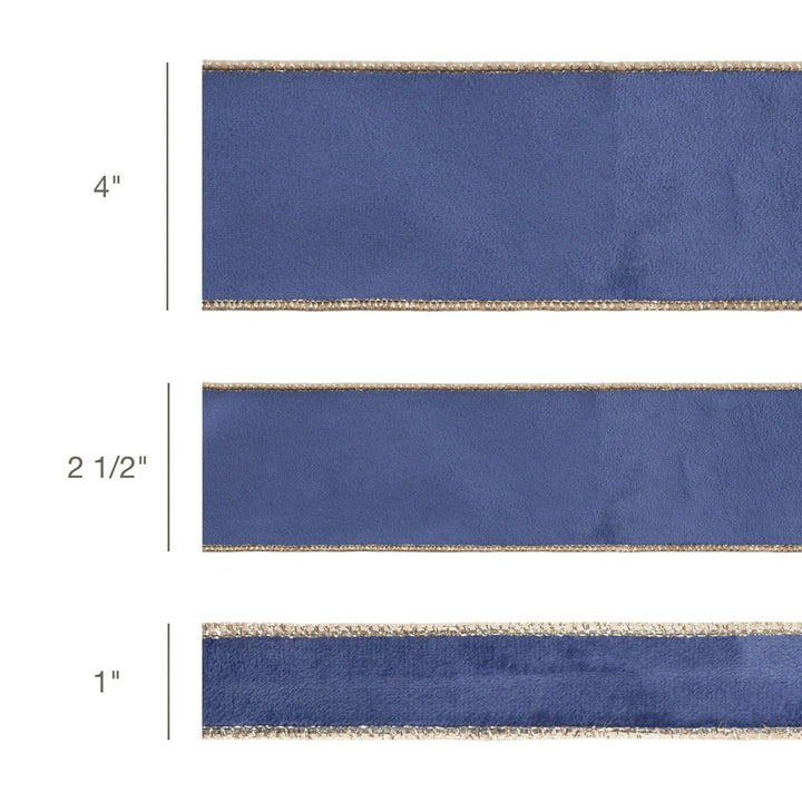 2.5" Reversible Velvet Wired Blue & Gold Ribbon 10yd