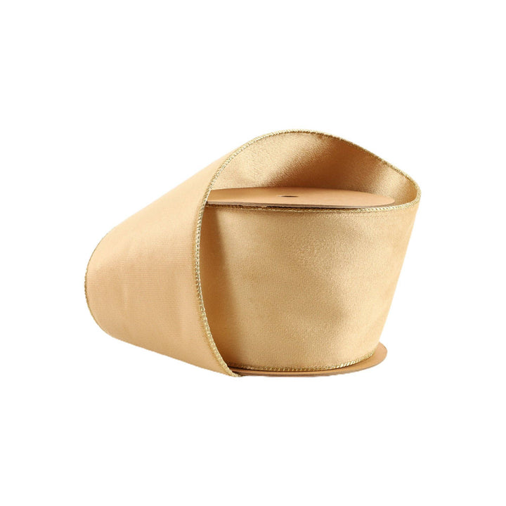 4" Reversible Velvet Wired Tan & Gold Ribbon 10yd