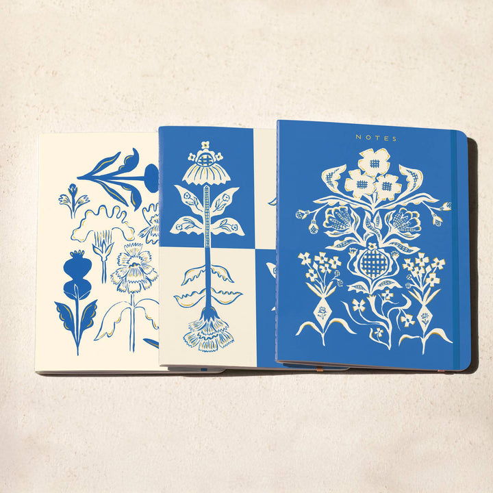 Blue Flower Notebook Trio