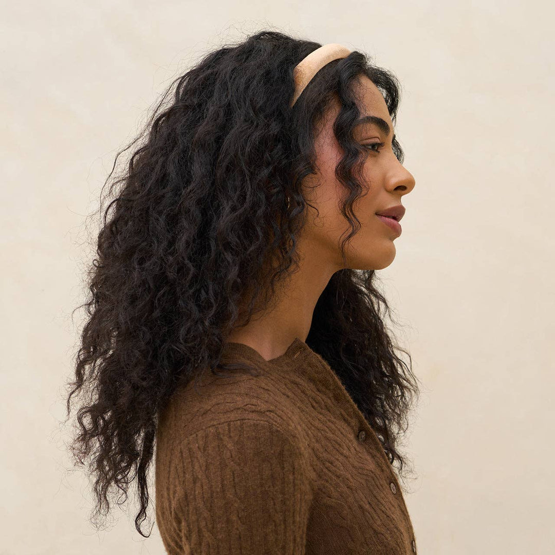 Cream & Camel Satin & Velvet Headband, Set of 2