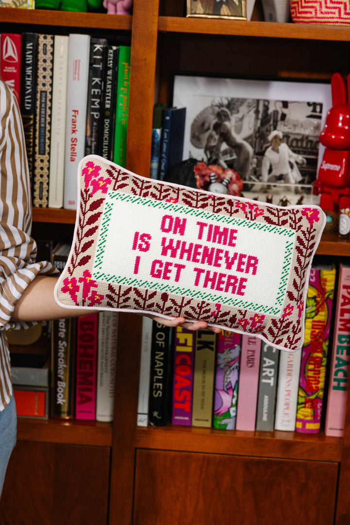 On Time Needlepoint PIllow