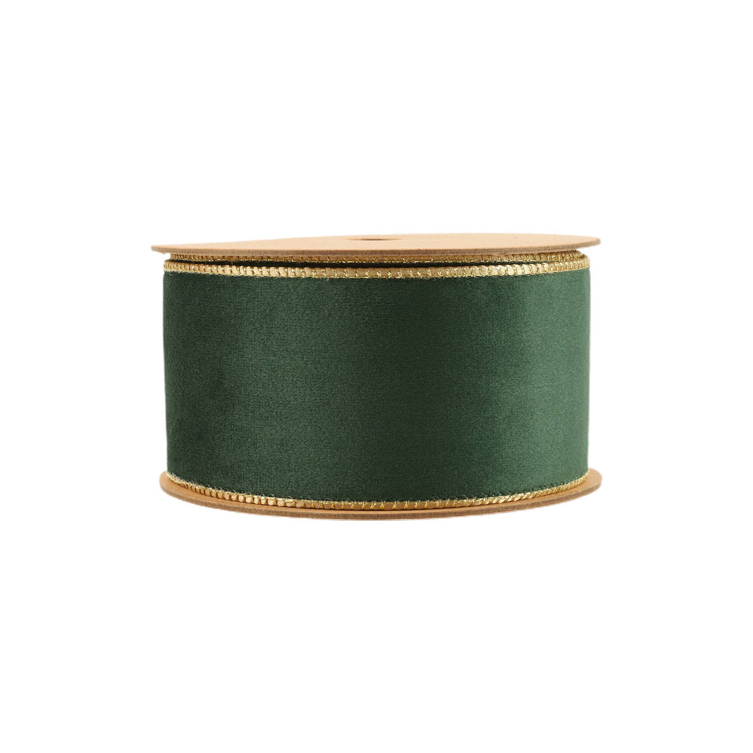 2.5" Reversible Velvet Wired Green & Gold Ribbon 10 Yd