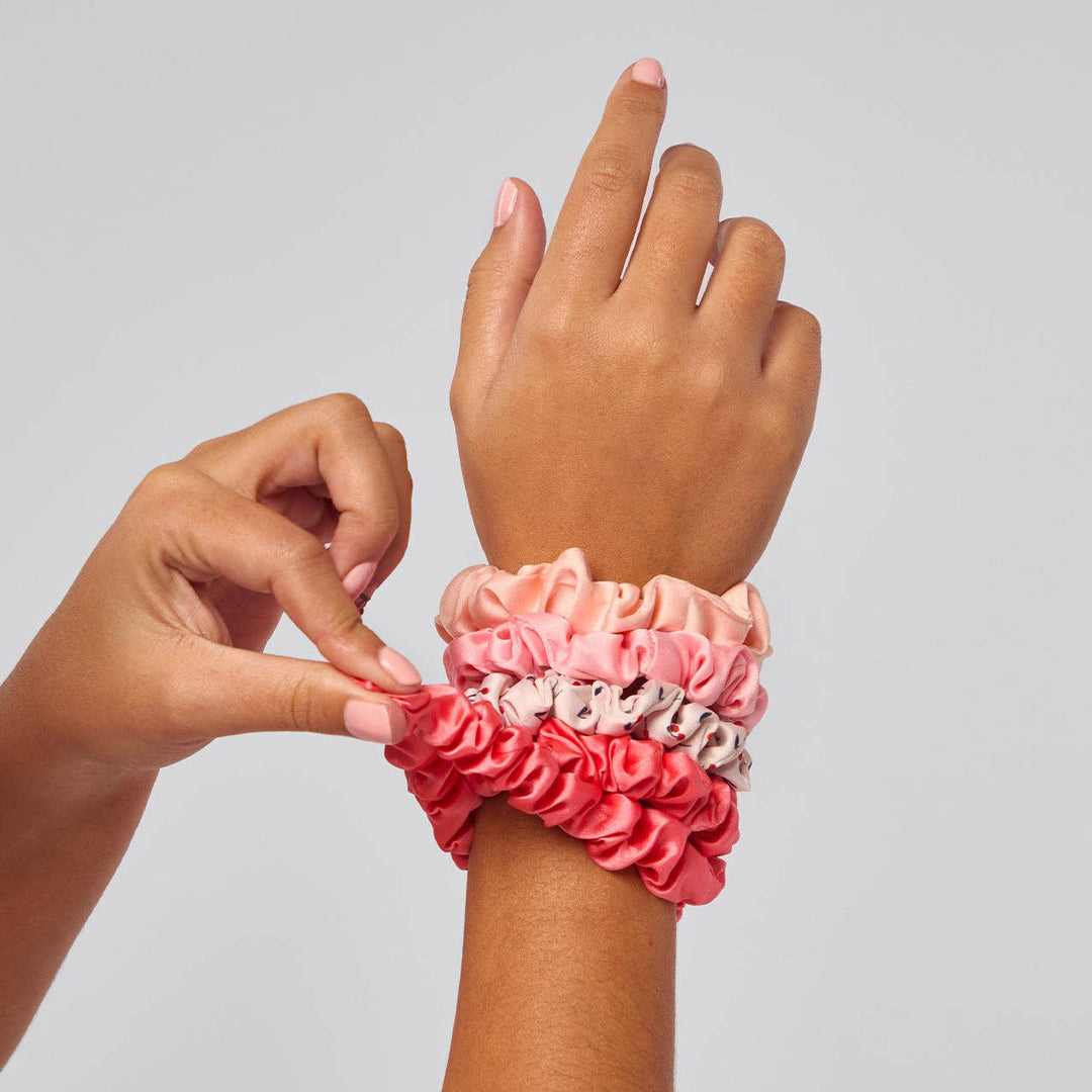 Cherry Satin Scrunchies, Set of 5
