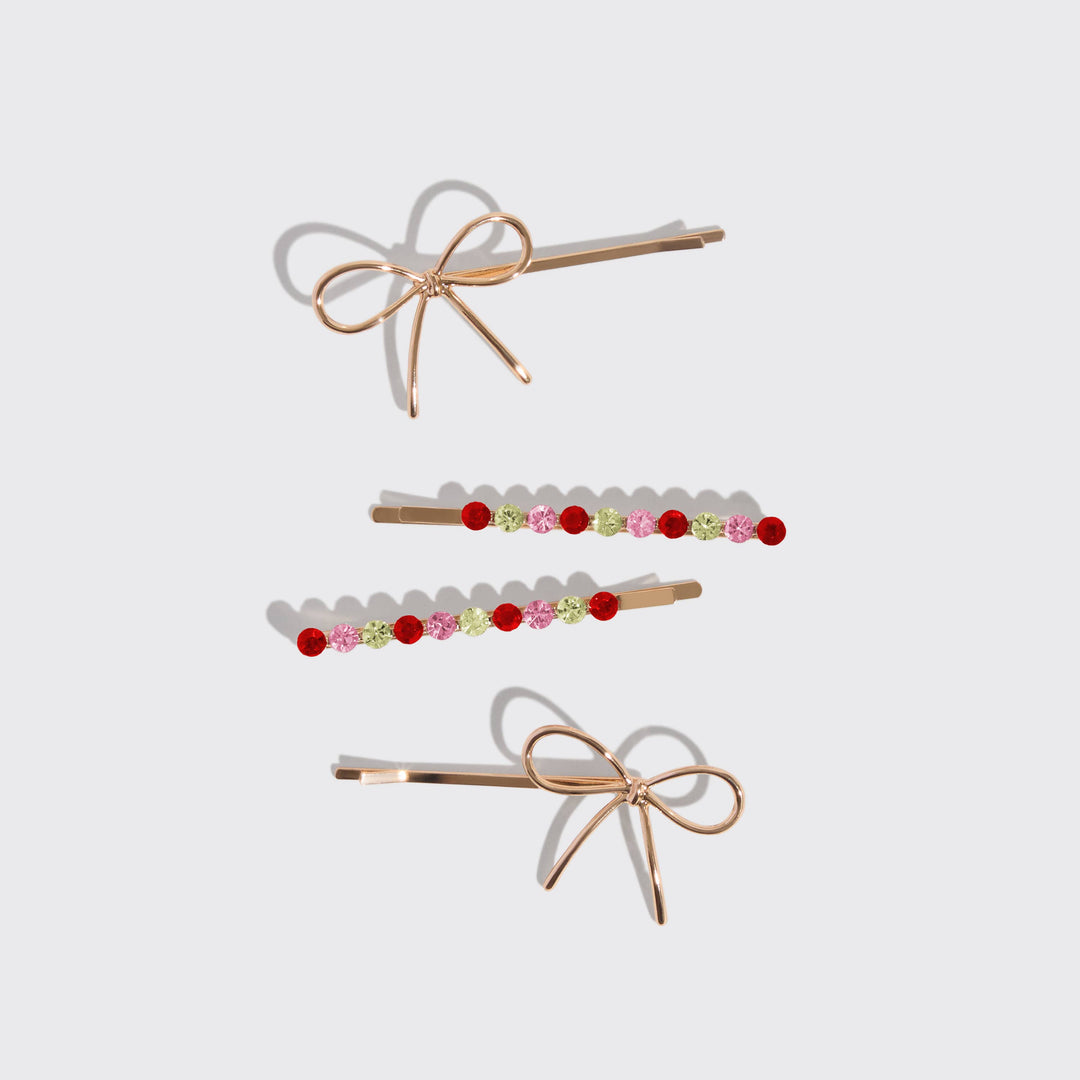 Gemstone &amp; Bow Bobby Pins, Set of 4