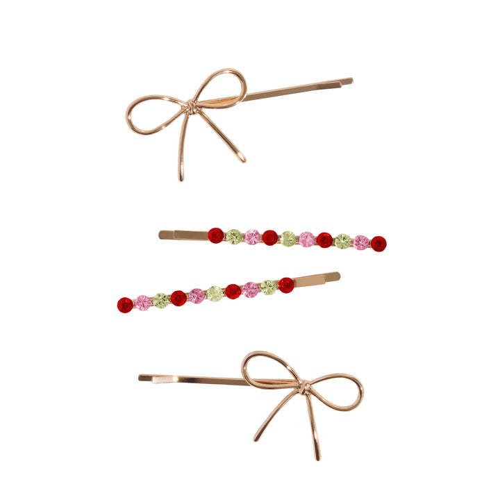Gemstone &amp; Bow Bobby Pins, Set of 4