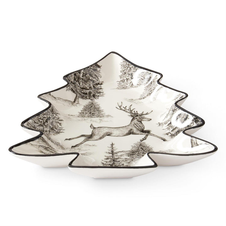 Black &amp; White Toile Deer Tree Tray