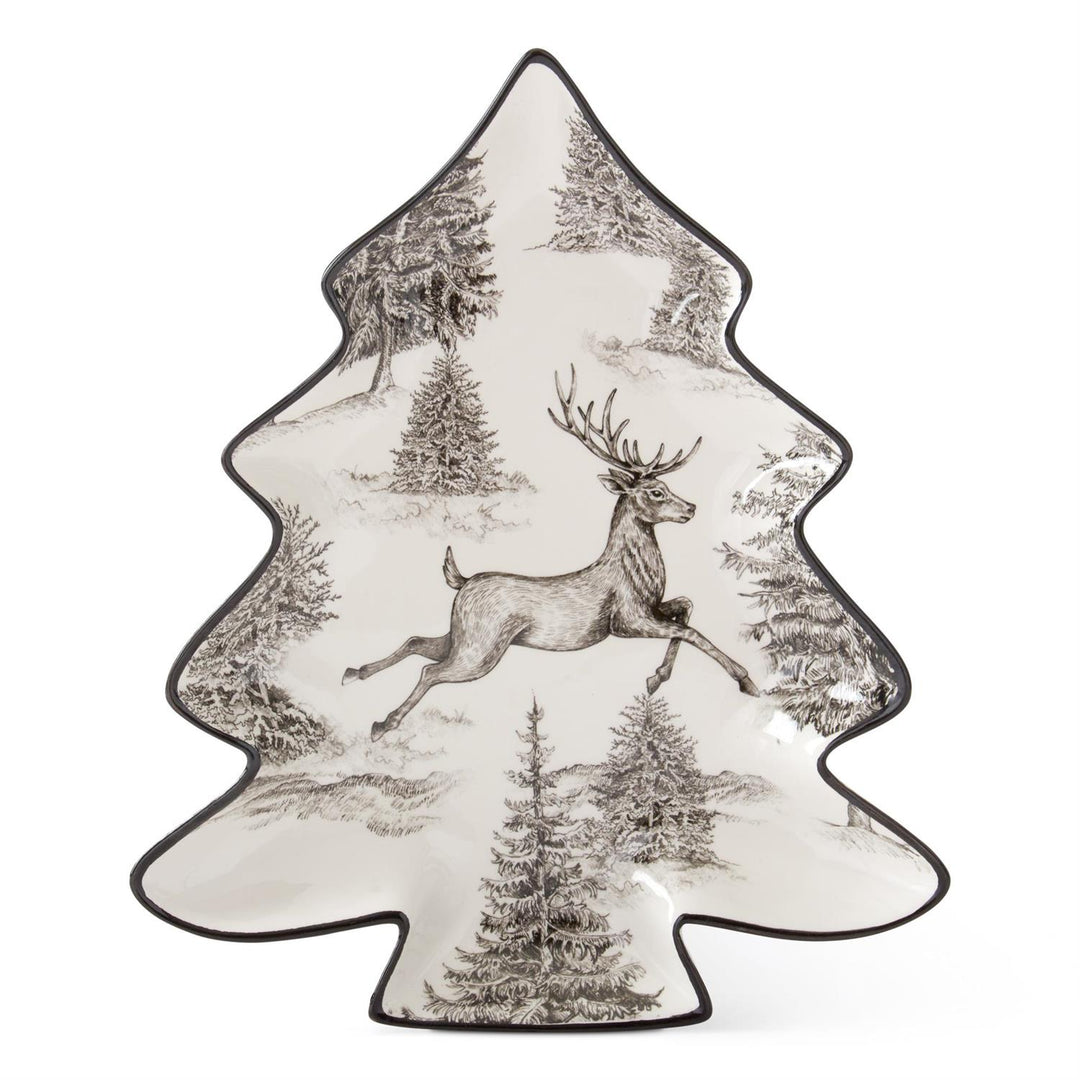 Black &amp; White Toile Deer Tree Tray