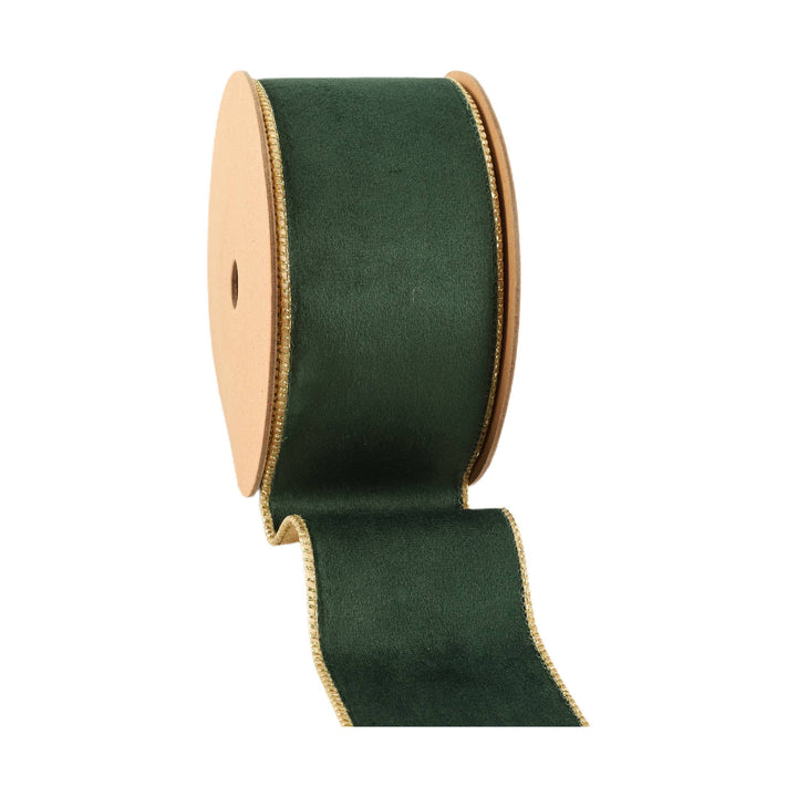 2.5" Reversible Velvet Wired Green & Gold Ribbon 10 Yd