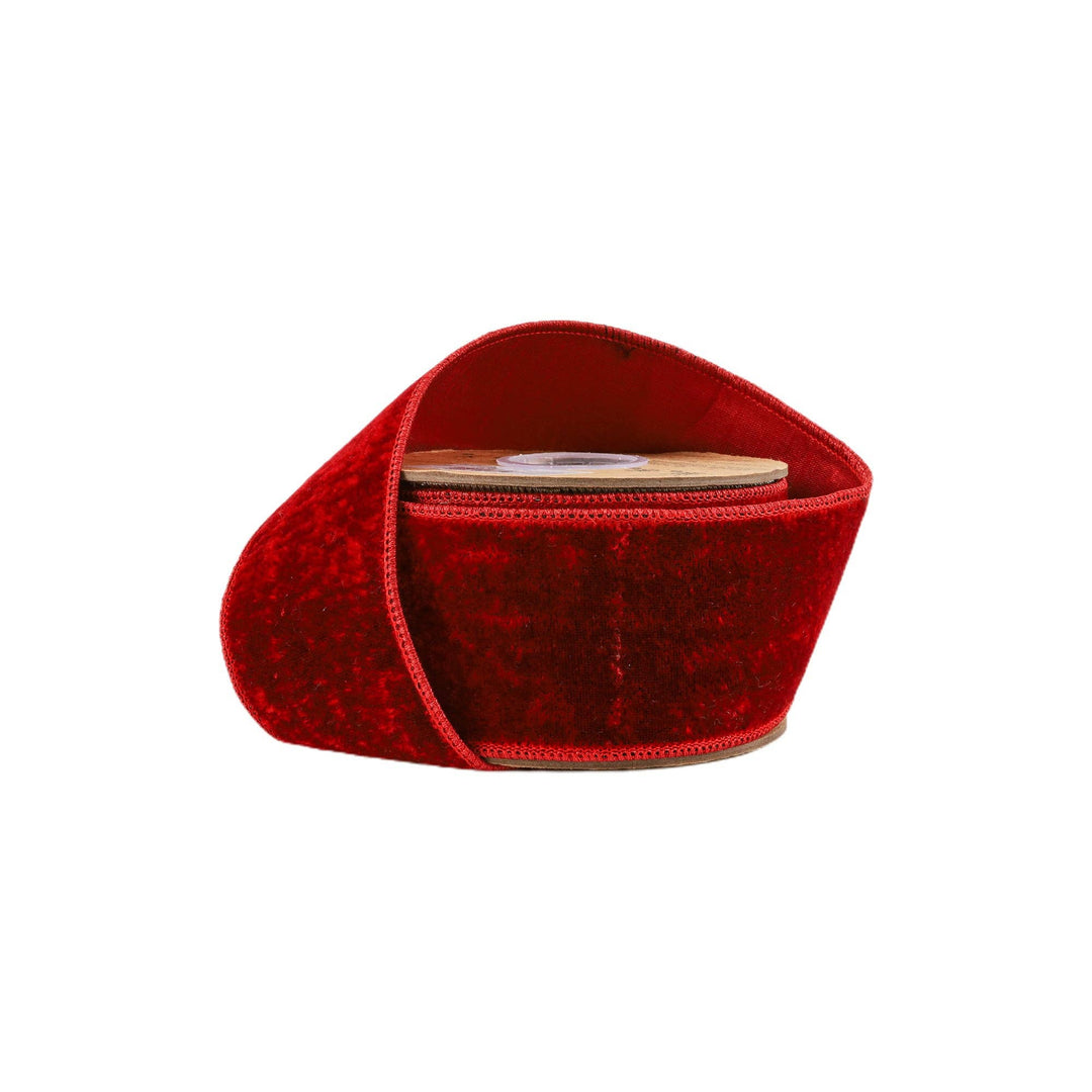 2.5" Wired Velvet Red Metallic Ribbon 5 Yd