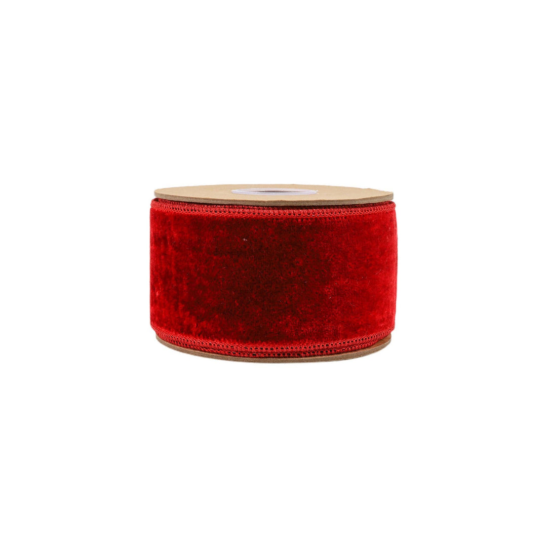 2.5" Wired Velvet Red Metallic Ribbon 5 Yd