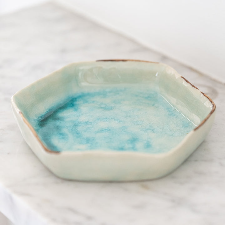 Pool Blue Ceramic Hexagon Dish