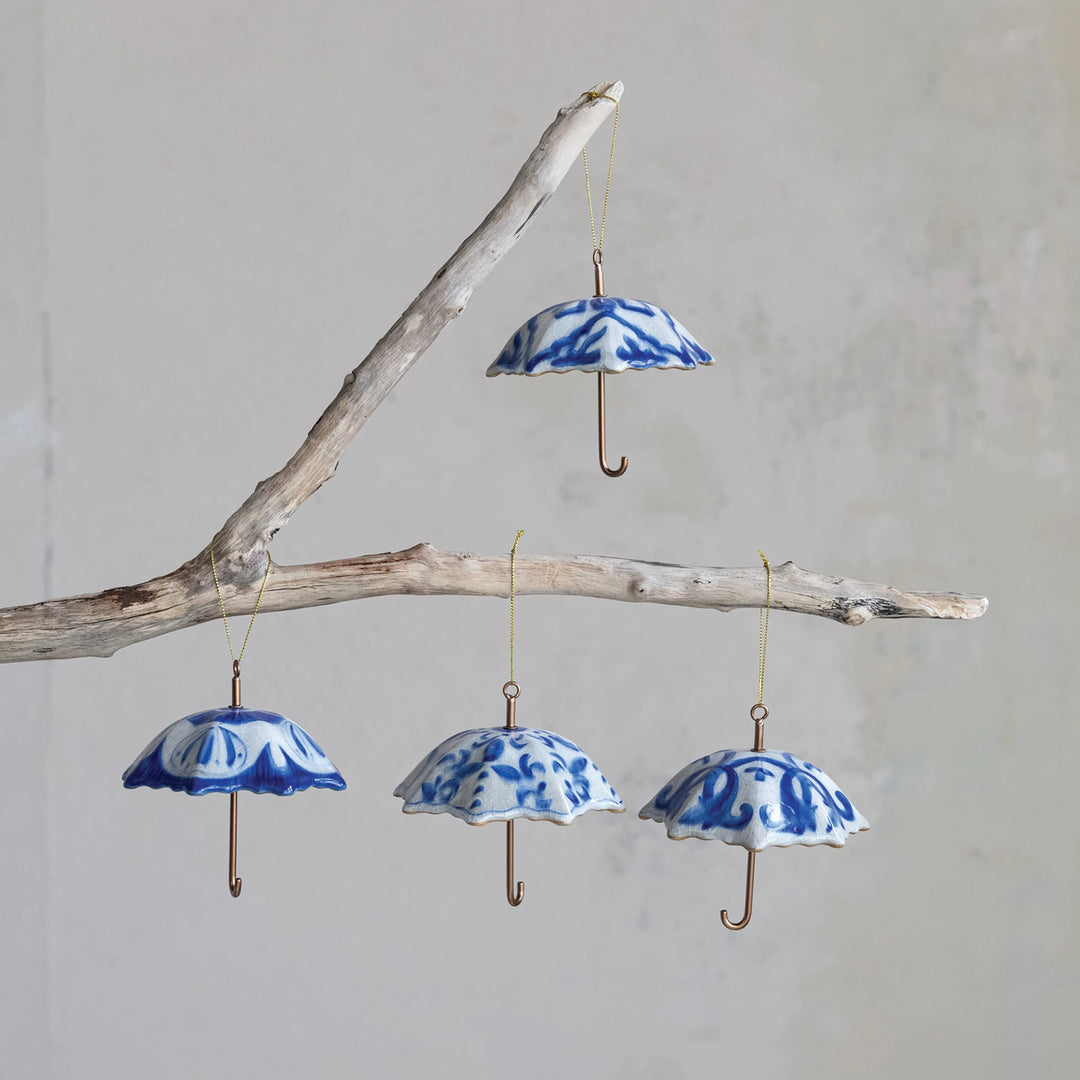 Blue &amp; White Umbrella Ornament