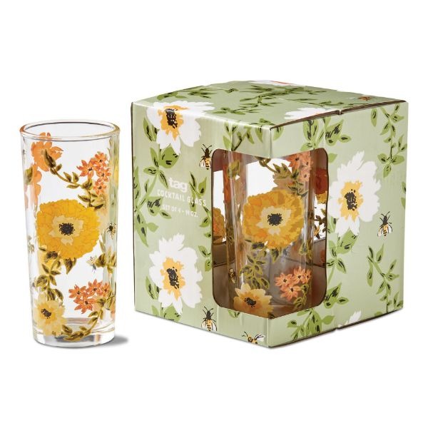Bee Floral Glass Set of 4