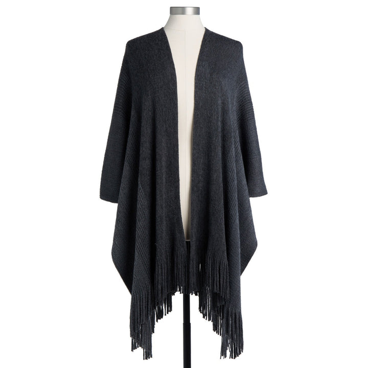 Charcoal Knit Duster with Fringe