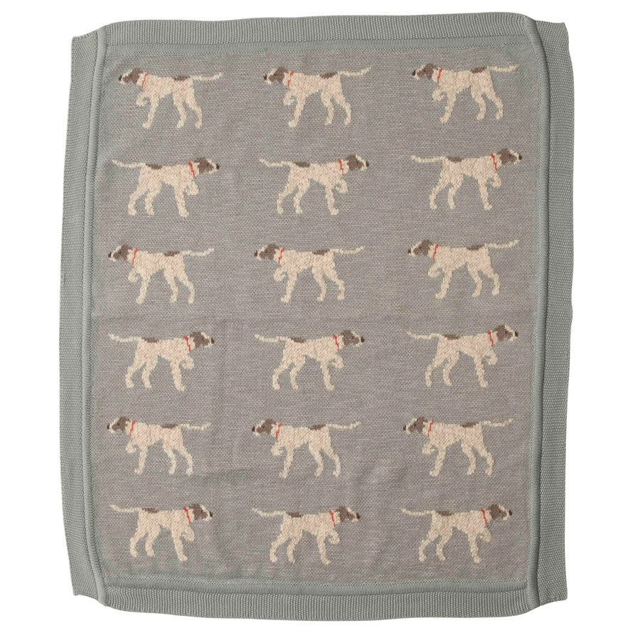Dog Motif Cotton Knit Baby Blanket