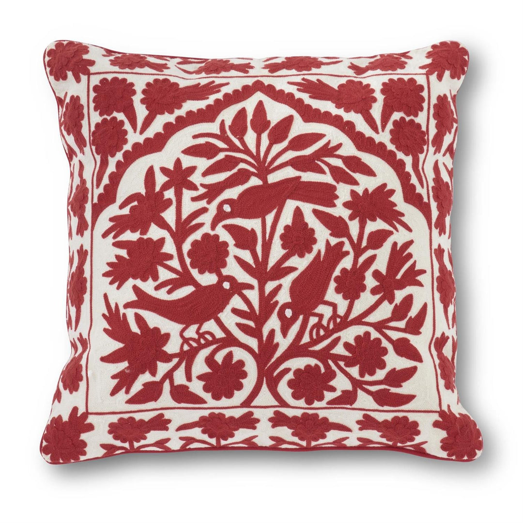 Embroidered Winter Birds Pillow