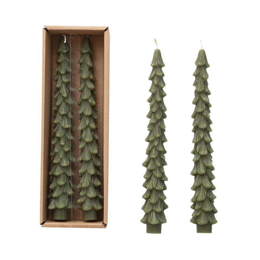 Green Tree Shaped Taper Candle Set/2