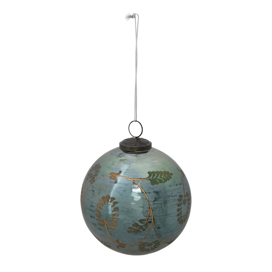 Iridescent Green Etched Mercury Glass Ornament
