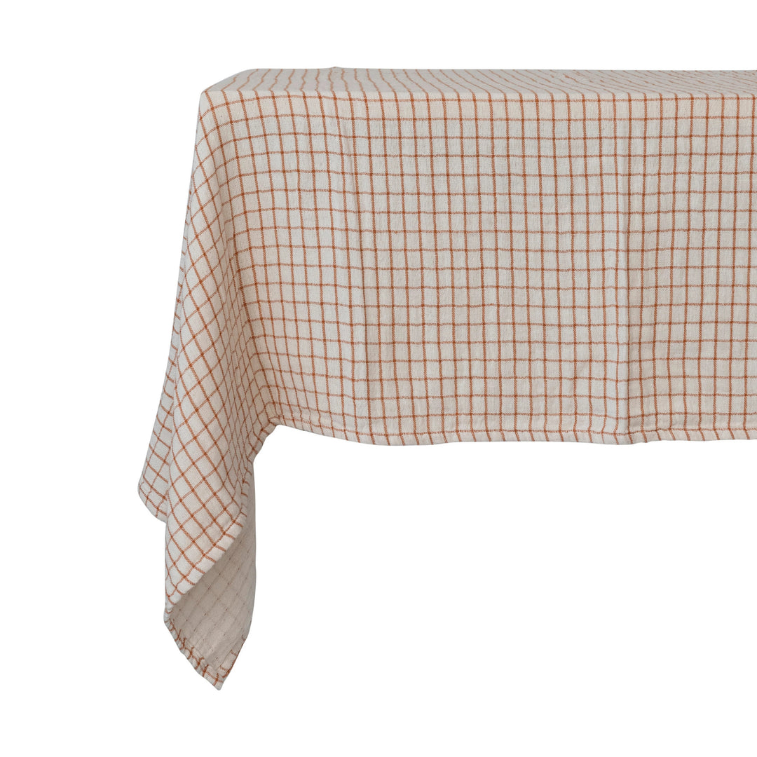 Natural & Rust Grid Pattern 90"x70" Tablecloth