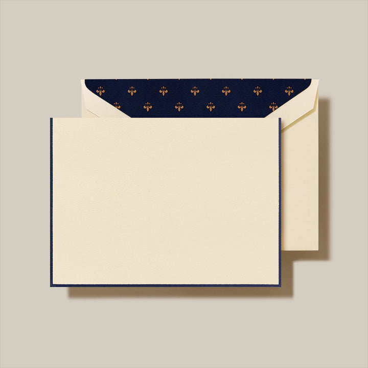 Navy Border Ecru Folded Note Set With Fleur De Lis Liner
