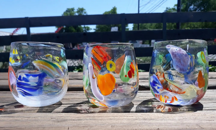 Recycled Rainbow Confetti Stemless Wine Glass