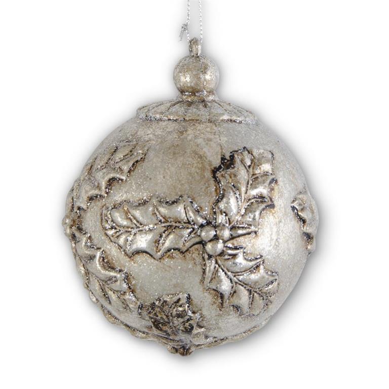 Silver Holly Embossed Shatter Proof Ornament