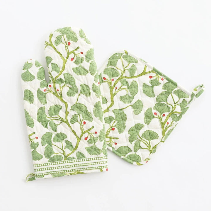 Spring Ginkgo Oven Mitt Set