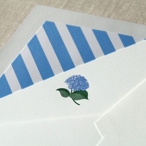 White Engraved Blue Hydrangea Note Set