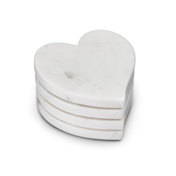 White Marble Heart Coasters Set/4