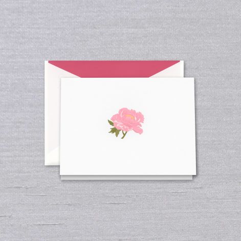 White Engraved Pink Peony Folded Note Set