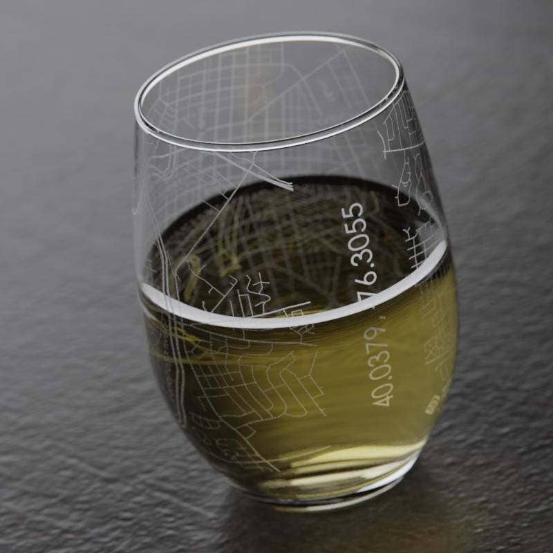 Lancaster PA Map Stemless Wine Glass