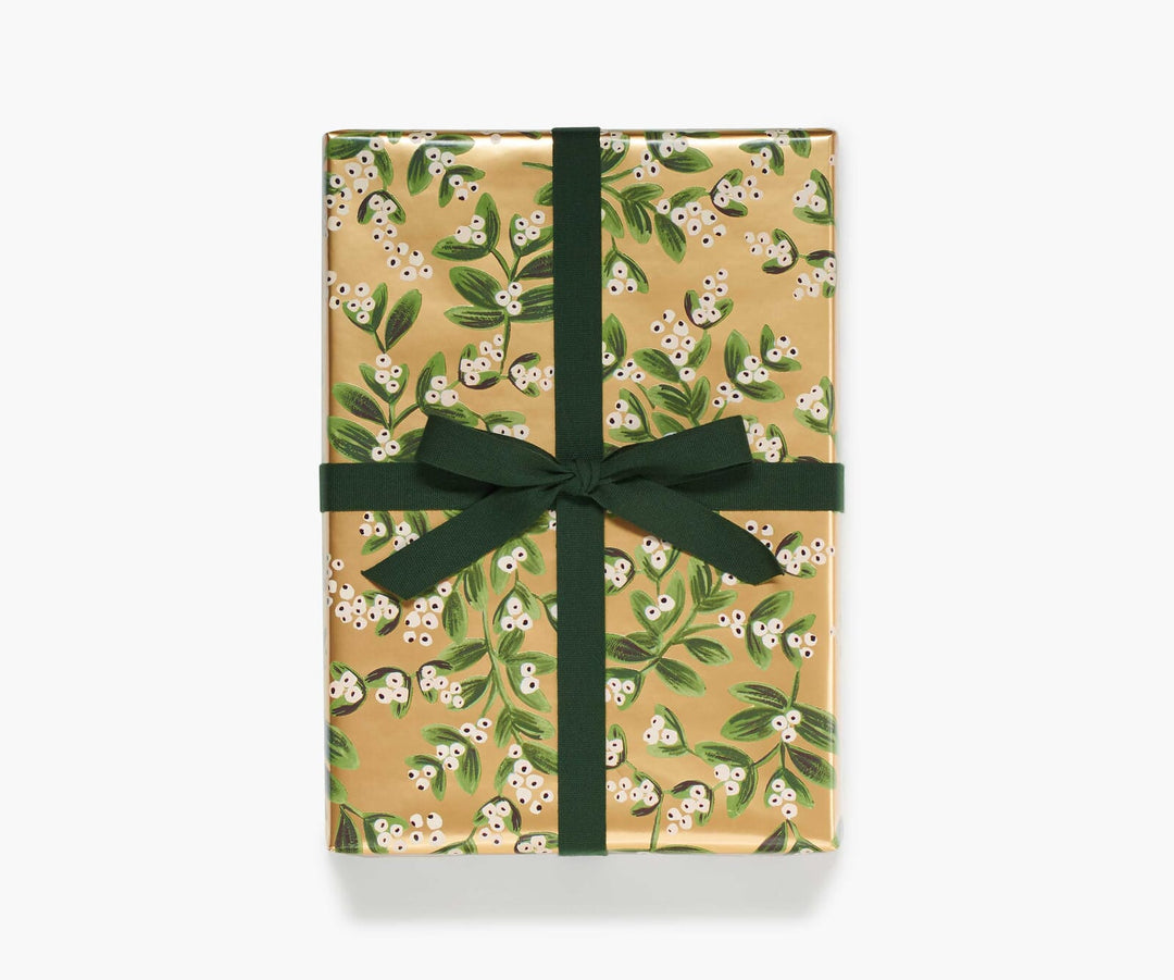 Mistletoe Gold Wrapping Paper Roll